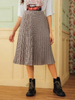 Gingham Print Elastic Waist Pleated Skirt