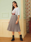 Gingham Print Elastic Waist Pleated Skirt