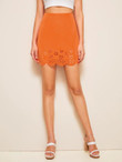 Neon Orange Laser Cut Scalloped Skirt