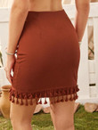 Solid Tassel Detail Zip Side Skinny Skirt