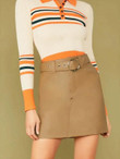 Woven Faux Leather Belted Mini Skirt