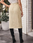 Women Zipper Back Split Thigh Linen Look Skirt