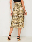 Tiger Pattern Wide Waistband Wrap Skirt