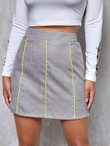 Women Zipper Side Contrast Piping Skirt