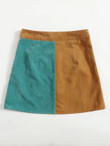 Women Button Fly Colorblock Skirt