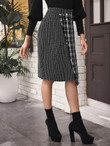 Women High Waist Wrap Plaid Tweed Skirt