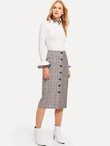 Button Front Plaid Skirt