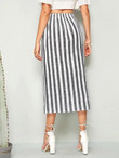 Striped Button Front Straight Skirt