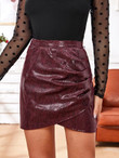 Women Ruched Snakeskin Leather Look Skirt