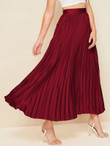 Solid Zip Side Pleated Skirt