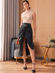 Women Twist Front Asymmetrical Hem Skirt