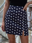 Women Zip Back Daisy Floral Slit Hem Skirt