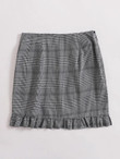 Women Ruffle Hem Wrap Tie Side Plaid Skirt