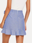 Ruffle Trim Knot Front Striped Wrap Skirt