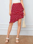 Polka-Dot Asymmetrical Layered Ruffle Trim Skirt
