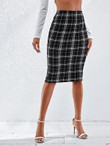 Women Elastic Waist Plaid Pencil Skirt