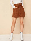 Corduroy Single Breasted Belted Paperbag Waist Skirt