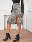 Women Leopard Print Split Front Skirt