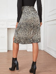 Women Leopard Print Split Front Skirt