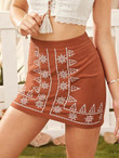 Geometric Print Zip Back Bodycon Skirt