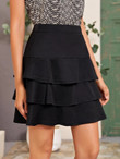 Women Zipper Side Solid Layered Skirt