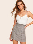 Paperbag Waist Plaid Fitted Skirt