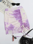Women Tie Dye Drawstring Front Ruffle Hem Skirt