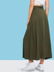 Button & Split Front Belted Solid Skirt