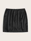 Solid Zip Back Satin Skirt