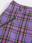 Women Tartan O-ring Zipper Detail Skirt