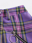 Women Tartan O-ring Zipper Detail Skirt