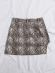 Women Split Hem Snakeskin Print Suede Mini Skirt