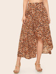 Ditsy Floral Print Asymmetrical Hem Skirt