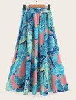 Palm Print Tie Front Maxi Skirt