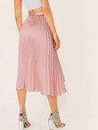 D-Ring Belted Wrap Pleated Satin Skirt