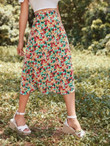 Women Allover Floral Print Slit Hem Skirt