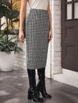 Women High Waist Gingham Tweed Skirt