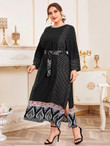 Women Plus Size Geo & Tribal Print Dress Without Belted