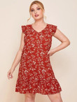 Women Plus Size Floral Print Babydoll Dress