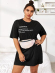 Women Plus Size Drop Shoulder Slogan Graphic Tee Dress Without Bag