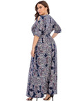 Women Plus Size Graphic Print Split Sleeve Shirred Waist Maxi Dress