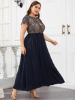 Women Plus Size Crisscross Front Lace Bodice Maxi Dress