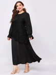 Women Plus Size Flounce Sleeve Lace Panel Maxi Dress