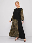 Women Plus Size Contrast Leopard Print Maxi Dress