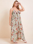 Women Plus Size Tie Front Floral Maxi Cami Dress