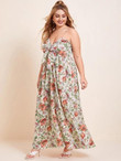 Women Plus Size Tie Front Floral Maxi Cami Dress