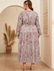 Women Plus Size Tie Front Paisley Print Dress