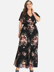 Women Plus Size Floral Print V Neck Dress