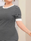 Women Plus Size Split Hem Striped Ringer Tee Dress