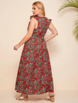 Women Plus Size Allover Floral Ruffle Cuff Dress